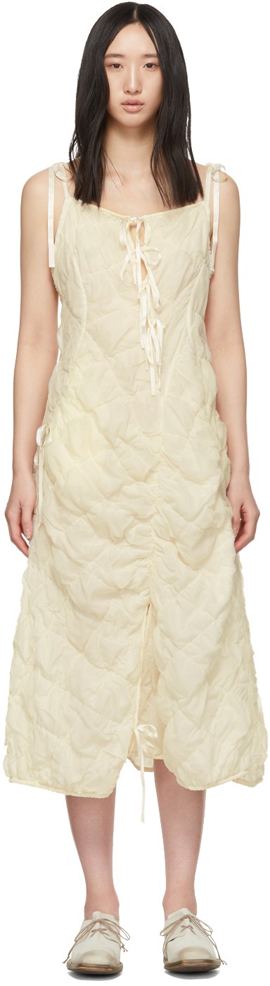 Renli Su White Shirred Chiffon Dress - 캐치패션