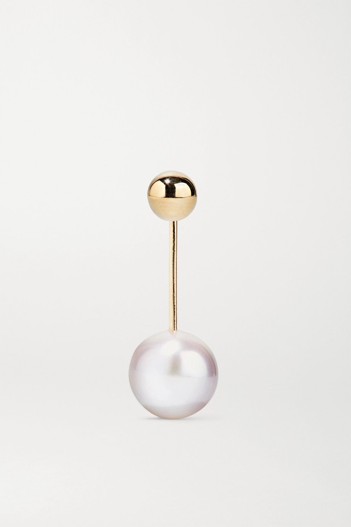 Sophie Bille Brahe Elipse Simple 14-karat gold pearl single earring - 캐치패션