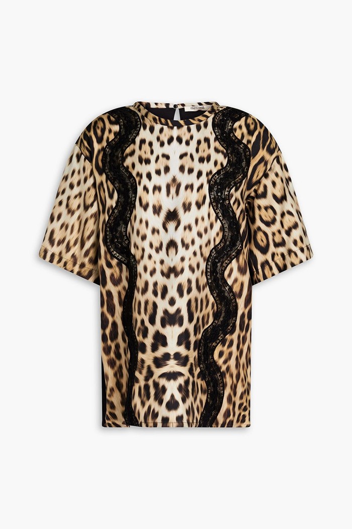 Roberto Cavalli Printed silk twill-paneled cotton-jersey T-shirt - 캐치패션