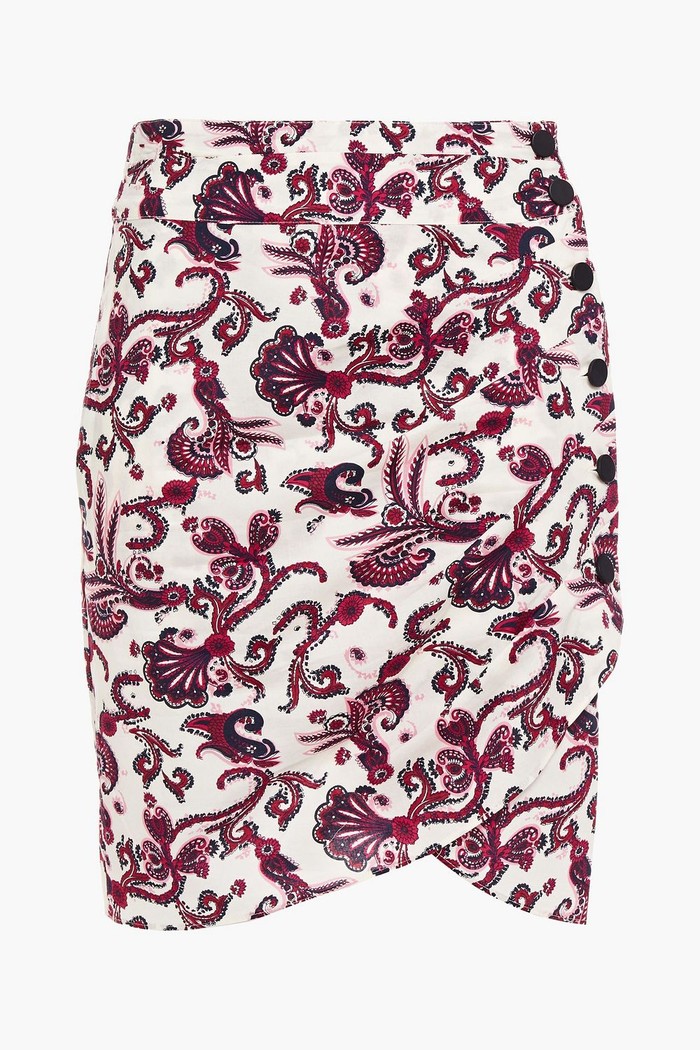 바쉬(bash) Roster wrap-effect printed cotton mini skirt - 캐치패션